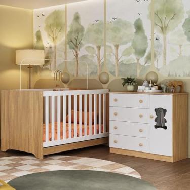 Imagem de Berço Americano 3 em 1 com Cômoda 1 Porta 4 Gavetas Teddy Multimóveis Mp4723 Madeirado/branco