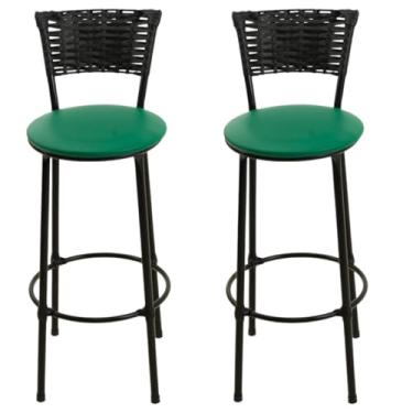 Imagem de Jogo De 2 Banquetas Alta De Fibra Sintética PRETO Casa Bar Balcão Junco Vime(VERDE)
