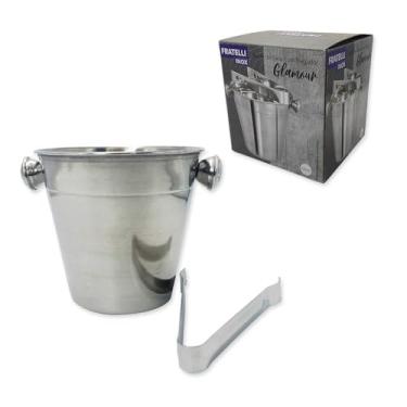 Imagem de Glamour Balde de Gelo em Aço Inoxidável com Pinça Pegador, 12 cm