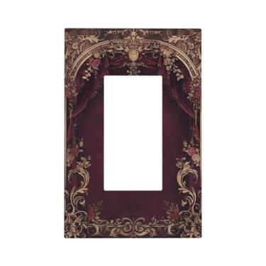 Imagem de Naiqadnehz Capas decorativas vintage gótico bordô dourado floral 1 gangue único interruptor de luz placa de cobertura GFCI placas de parede para decoração de quarto e sala de estar