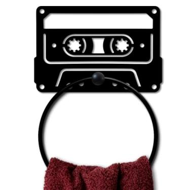 Imagem de MAYJOYDIY Anel de toalha de metal com fita cassete redonda em forma de fita para pendurar na parede, preto vintage, organizador de parede para cozinha, banho, casa, lavanderia, decoração, presentes