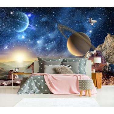 Imagem de XMPMBM M07M Papel de parede planeta galáxia astronauta universo céu estrelado meninos quarto infantil banheiro mural de parede - 299.7 cm x 215.9 cm (69 pés quadrados)