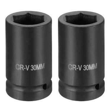 Imagem de HARFINGTON 2 soquetes de impacto de 6 pontos 2,5 cm soquete métrico de 30 mm CR-V soquete sextavado de eixo de aço para reparo de porcas de eixo de máquina, preto