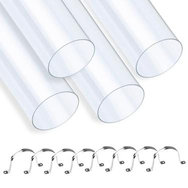 Imagem de Xadnitu 4 tubos de PVC transparentes de 10 x 91 cm, tubos redondos de plástico rígido com braçadeiras para casa, jardim, marcenaria, sistema de coleta de poeira DIY