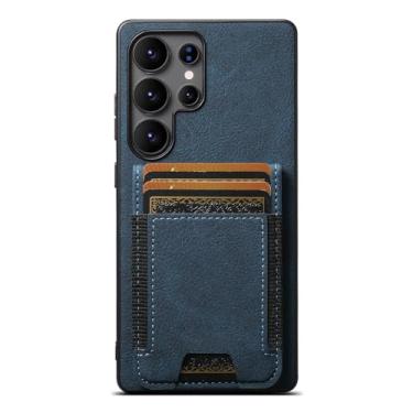 Imagem de LYJSMGZ Capa flip para Samsung Galaxy S25 Ultra/S25 Plus/S25, capa fina de couro executiva de luxo com compartimento para cartão e funções de suporte, capa carteira leve, azul, S25