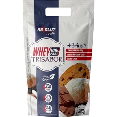 Imagem de Absolut Nutrition, Whey 100% Pure, 20 gramas de proteína, adoçado com stevia, TriSabor, Sabor leitinho, chocolate e cookies, Pouch, 900 gramas
