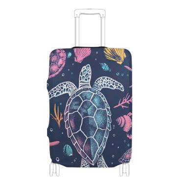 Imagem de Joisal Protetor de bagagem personalizado capas de mala elásticas florais acessórios de bagagem de viagem aquarela tartaruga conchas azuis, P, serve para capa de 45 a 50 cm, aquarela tartaruga conchas