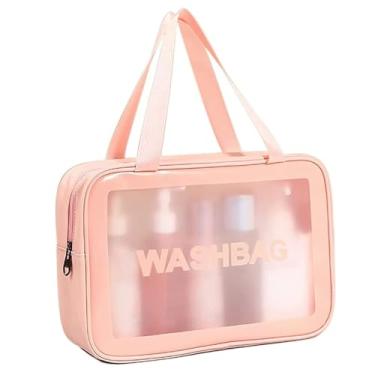 Imagem de Conjunto de Necessaire Viagem Bolsa Toalete Organizador Cosméticos para Mulheres e Meninas Kit Armazenamento com Design Transparente PU PVC Ideal Casa Fácil Limpar Transportar