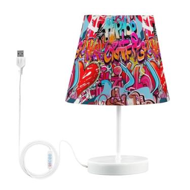Imagem de Joisal Luz de mesa de LED hip hop urbana de parede grafite com abajur pequeno abajur de cabeceira, lâmpada de humor