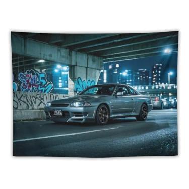 Imagem de HouLaiZhe JDM Tapeçaria de carro Jdm esportes de carro R32 sob o viaduto pendurar na parede quarto decoração de casa tapeçarias estética piquenique decoração de parede arte de parede para dormitório