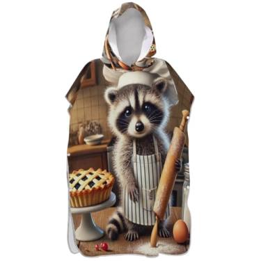 Imagem de Joisal Poncho de surfe plus size para adultos trocador com capuz toalha de natação aconchegante guaxinim padeiro torta unissex poncho adulto com capuz