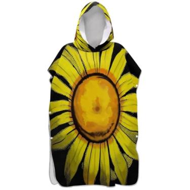 Imagem de Joisal Girassóis amarelos preto trocador para adultos poncho de surfe toalha de banho com capuz plus size ponchos adultos para mulheres