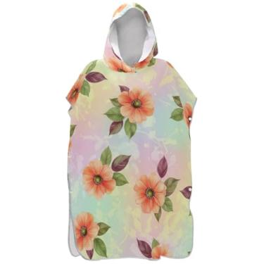 Imagem de Joisal Poncho de surf floral em aquarela para adultos trocador de roupa de praia com capuz toalha de banho leve ponchos de praia para homens
