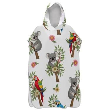 Imagem de Joisal Poncho de surfe para adultos trocador de roupão de praia com capuz toalha floral plus size papagaios coalas fofos branco unissex adulto poncho com capuz