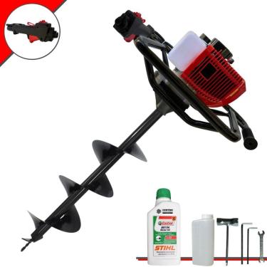 Imagem de Perfurador de Solo Máquina Fura Terra Trado Motorizado Anmax GS520B À Gasolina 52cc 2,2HP 7.000rpm Profissional + Broca 80x20cm + ÓLEO STIHL 2T
