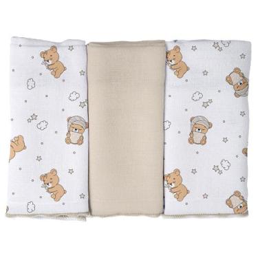 Imagem de Pano de Boca para Bebê 3 unidades Pixuxu, Urso Soninho Bege