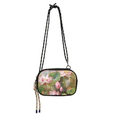 Imagem de TSENQUE Bolsas pequenas transversais para mulheres, carteira, bolsa de celular feminina, bolsa de ombro pequena para viagem, estampa de flores, lírio d'água