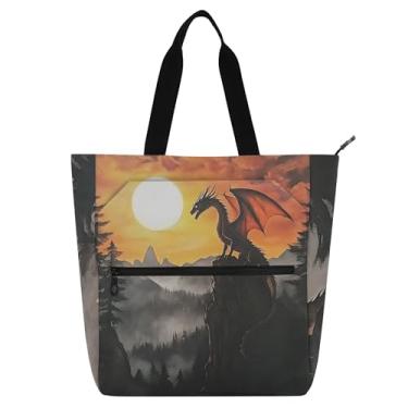 Imagem de GAIGEO Bolsa feminina Majestic Dragon Mountain Sunrise para trabalho, lona, praia, livro, com zíper, utilitária, bolsa infantil com compartimentos
