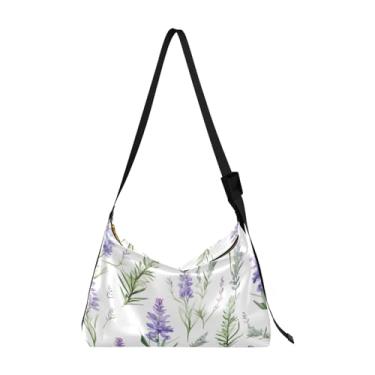 Imagem de Bolsa de ombro masculina de couro com folhas de lavanda em aquarela, bolsa transversal grande, alça de ombro ajustável, Lavanda em branco - 2, One Size