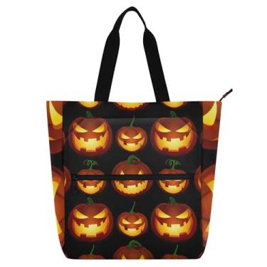 Imagem de GAIGEO Sacola de trabalho preta de abóbora de Halloween para mulheres, bolsas de tecido de lona, faculdade, escola, bolsas infantis fofas, para amantes de livros