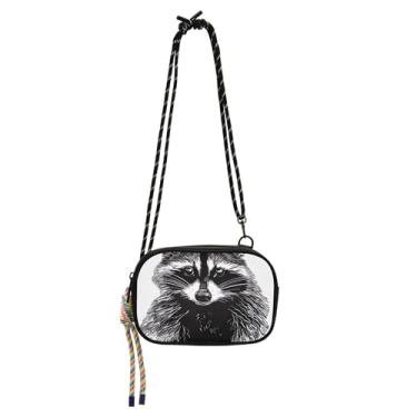 Imagem de TSENQUE Bolsas transversais bolsa feminina pequena bolsa de ombro de viagem verão celular carteira guaxinim preto branco animal