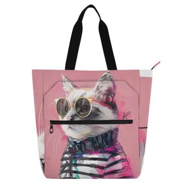 Imagem de GAIGEO Sacola engraçada de pintura de gato para mulheres, trabalho, lona, faculdade, escola, bolsas, presente fofo para amantes de livros