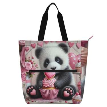 Imagem de Sacola de cupcake Sweet Panda Valentine para crianças, mulheres, amantes de livros, trabalho, escola, zíper, bolsa de ombro para presente