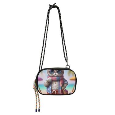 Imagem de Bolsa feminina bolsa transversal pequena carteira para celular estampa animal moda gatinho bonito bolsas de ombro bolsas de ombro