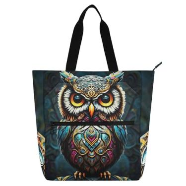 Imagem de Sacola de trabalho colorida azul escuro coruja para mulheres lona faculdade escola bolsas bolsas de viagem livros presente amante