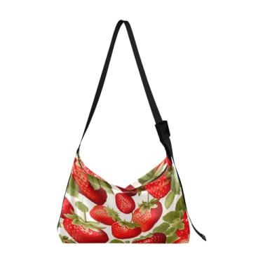 Imagem de GAIGEO Bolsa tiracolo vegana frutas com folhas de outono, bolsas femininas de couro, bolsa com bolsos com zíper, Morangos vermelhos - 2, One Size