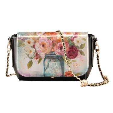 Imagem de GAIGEO Ferocious Flying Bolsas de viagem transversais de couro para mulheres, bolsa de ombro com zíper, bolsas tiracolo femininas de couro, Vaso colorido em aquarela, One Size