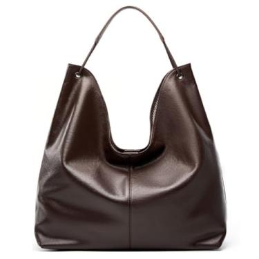Imagem de Bolsa feminina de couro legítimo, bolsa clássica Hobo, bolsa de couro bovino de qualidade para mulheres, Café