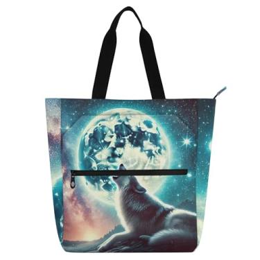 Imagem de Bolsa feminina Moon Night Wolf para trabalho, lona, faculdade, escola, bolsas, carteiro, livros, presentes