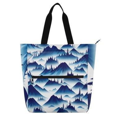 Imagem de GAIGEO Sacola feminina Blue Mountain Landscape Trees para trabalho lona praia livro tote com zíper lindas bolsas infantis amantes de livros