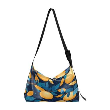 Imagem de Bolsa tiracolo de couro sintético pintada à mão, bolsa tiracolo de couro, bolsa tiracolo de couro masculina, Design para laranjas em amarelo-4, One Size
