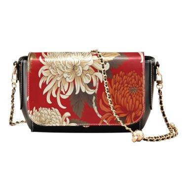 Imagem de Constelação de estrelas em uma bolsa de ombro preta de couro PU, bolsa de ombro de couro transversal, bolsas transversais para mulheres, Crisântemos-4, One Size