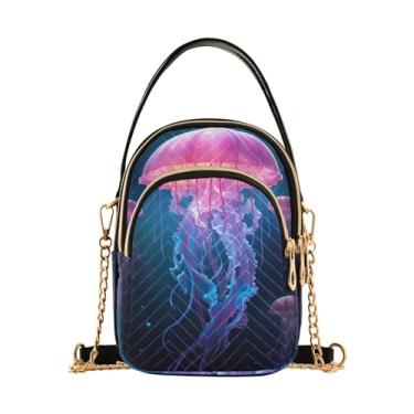 Imagem de GAIGEO Bolsa de ombro Sea Underwater com água-viva brilhante com zíper, transversal feminina, bolsas transversais modernas para mulheres, Mar subaquático com água-viva brilhante-2, One Size