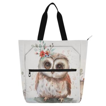 Imagem de Sacolas femininas de trabalho floral de coruja em aquarela para escola, bolsa de viagem, presente para amantes de livros
