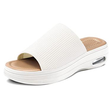 Imagem de mysoft Sandálias femininas confortáveis com almofada de ar de malha sem cadarço plataforma leve para caminhada sapatos de verão, Branco, 35
