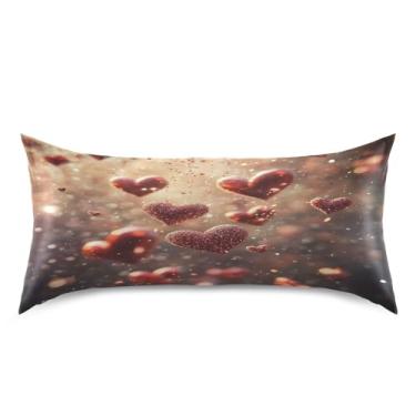 Imagem de Blueangle Fronha de cetim refrescante para cabelo e pele, capa de travesseiro de coração rosa, tamanho king size 50,8 x 101,6 cm com fecho de envelope (164)