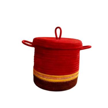 Imagem de IEUDNS Cesto de armazenamento em corda com tampa, organizador para casa, decoração em tecido trançado para quarto de bebê e cosméticos, Vermelho
