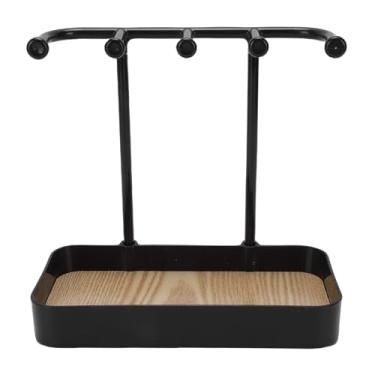 Imagem de ZJchao Torres de Joias, Suporte de Joias, Suporte de 7,87 X 3,94 X 7,48 pol. Com Bandeja de Madeira, Gancho Organizador para Colar, Pulseiras, Brincos, Chaves de Anel, Relógios (Preto)