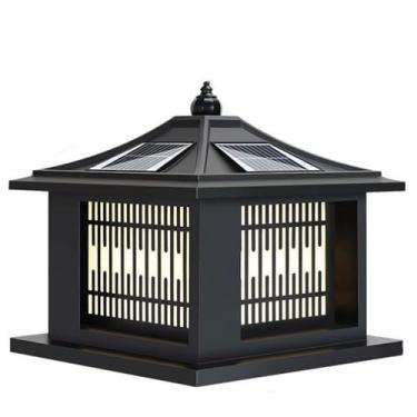 Imagem de CMOLVUR Luz de coluna estilo industrial ao ar livre IP65 à prova d'água e à prova de chuva lâmpada solar de estigma lanterna metal alumínio vidro temperado luzes de rua para jardim villa Courtya