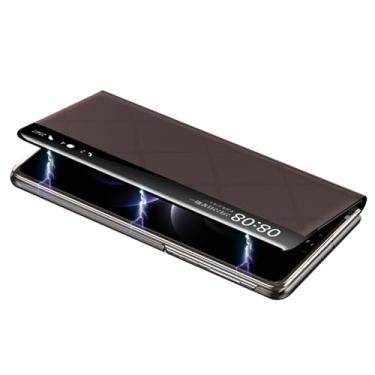 Imagem de LTLMYDAM Capa Flip View para Huawei Mate X7, capa de couro genuíno empresarial, fecho magnético, alívio, suporte fino, capa de carregamento sem fio, marrom, Mate X7
