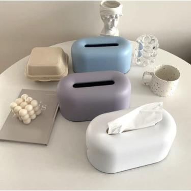 Imagem de Caixa de lenços de plástico, faixas elásticas, fácil troca de papel, durável, dobrável, design simples, presente adequado, para casa, dormitório, quarto, mesa de centro, restaurante (branco quente)