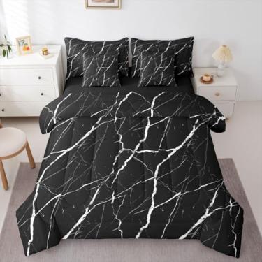 Imagem de Erosebridal Conjunto de edredom de mármore rachado preto e branco, tamanho queen, 7 peças | Conjunto de cama geométrica estética em uma bolsa, abstrato, marmorizado, estampa moderna