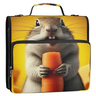 Imagem de Organizador de fichário com zíper, fofo, esquilo, cenoura, queijo, 3 anéis, fichário personalizado com alça de ombro para armazenamento escolar, pasta de portfólio com alça