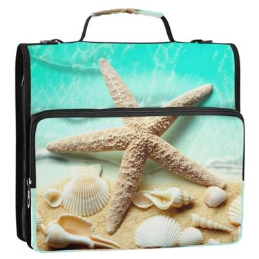 Imagem de Starfish Beach Shells Summer 1 1/2 polegadas 3 anéis fichário D fichário organizador de fichários escolares bolsa com alça de ombro grande pasta de armazenamento portfólio com alça
