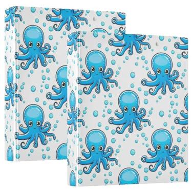 Imagem de Fichários fofos de polvos azuis com 3 anéis de 3 cm comporta 200 folhas, pastas, caderno, redondo, 31,5 x 27 x 6 cm, pacote com 2