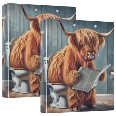 Imagem de Fichário fofo de vaca Highland com 3 anéis de 3,8 cm para guardar 200 folhas, fichário de anel redondo, 2 unidades